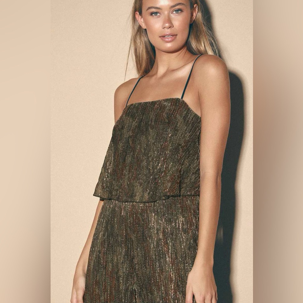 Lulus | Call to Attention Multi Metallic Camo Print Culotte Jumpsuit, size M - Picture 3 of 9